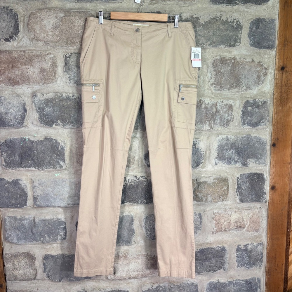Michael Kors Womens Khaki Cargo Pants MH03388E37 Size 10 Straight Leg Tan NWT